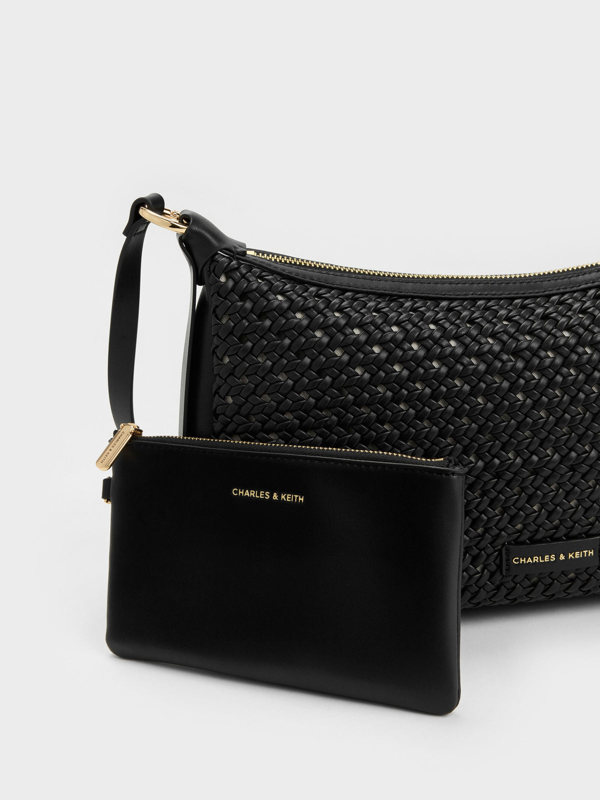 CHARLES & KEITH Best Seller / Calla Woven Shoulder Bag - Black
