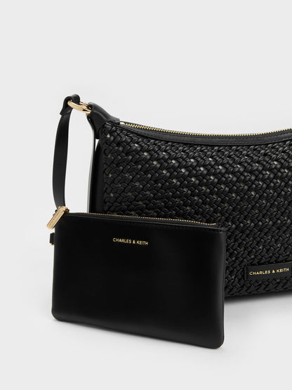 CHARLES & KEITH Best Seller / Calla Woven Shoulder Bag - Black