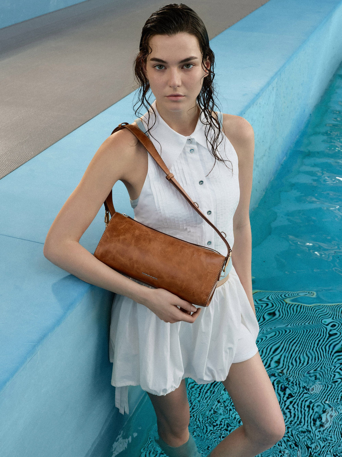 CHARLES & KEITH Everyday / Delfina Elongated Shoulder Bag - Distressed Tan