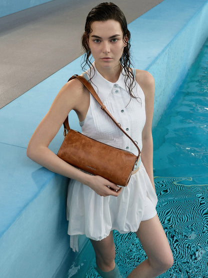 CHARLES & KEITH Everyday / Delfina Elongated Shoulder Bag - Distressed Tan