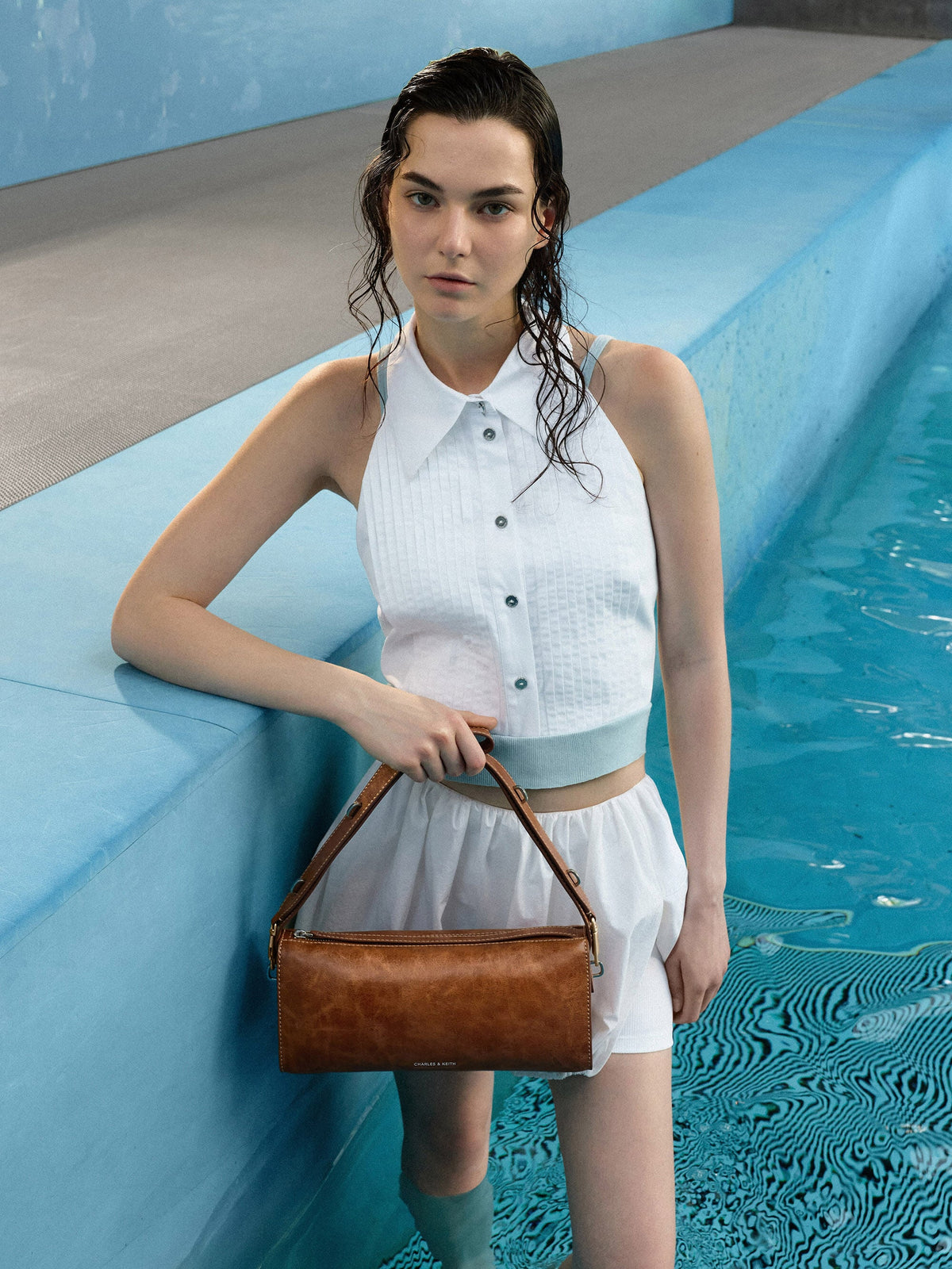 CHARLES & KEITH Everyday / Delfina Elongated Shoulder Bag - Distressed Tan