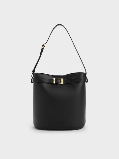 CHARLES & KEITH Best Price / Jody Leather Belted Bucket Bag - Black