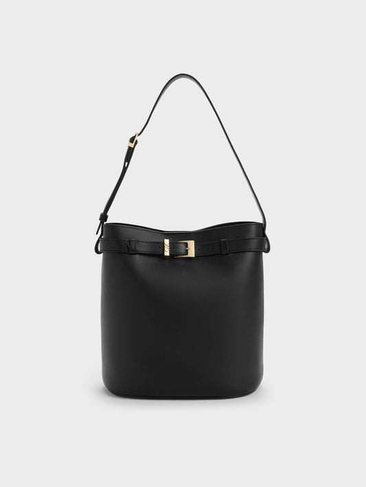 CHARLES & KEITH Best Price / Jody Leather Belted Bucket Bag - Black