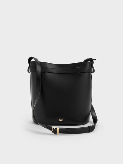 CHARLES & KEITH Best Price / Jody Leather Belted Bucket Bag - Black