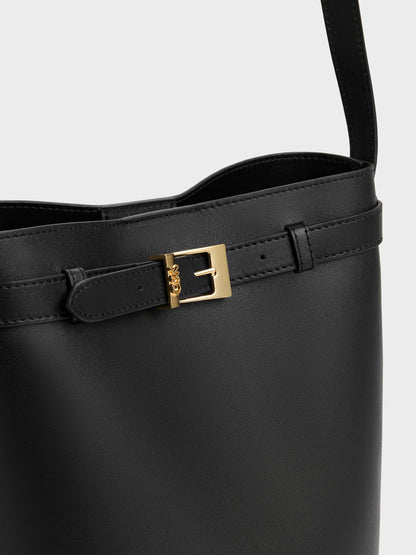 CHARLES & KEITH Best Price / Jody Leather Belted Bucket Bag - Black