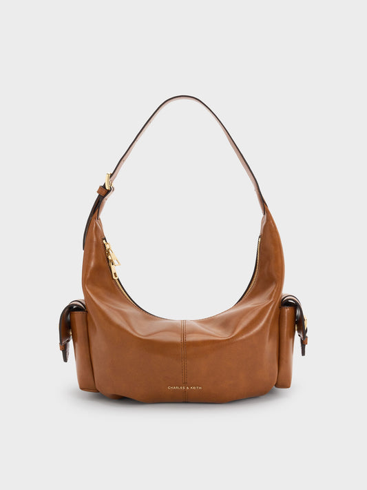 CHARLES & KEITH Signature / Bessie Side-Pocket Hobo Bag - Distressed Tan