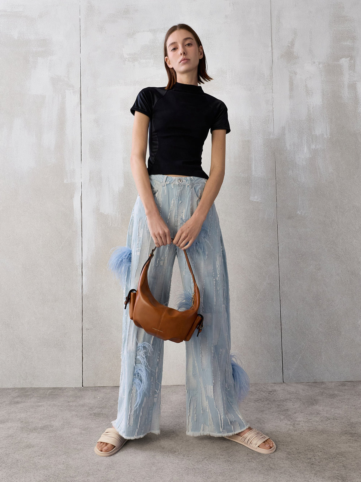 CHARLES & KEITH Signature / Bessie Side-Pocket Hobo Bag - Distressed Tan