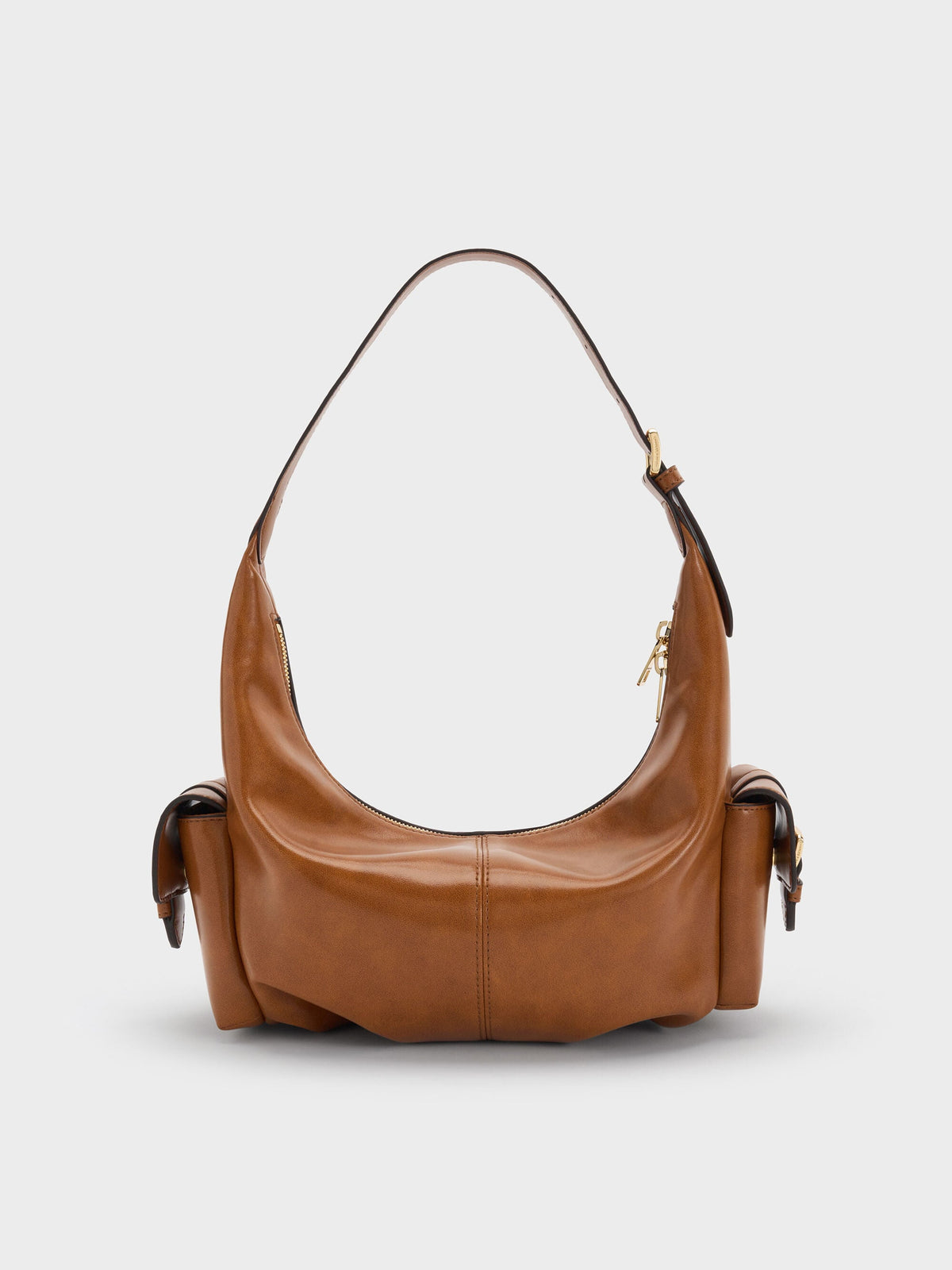 CHARLES & KEITH Signature / Bessie Side-Pocket Hobo Bag - Distressed Tan