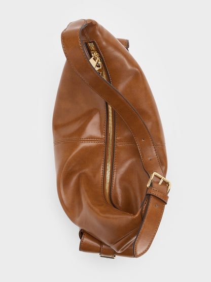 CHARLES & KEITH Signature / Bessie Side-Pocket Hobo Bag - Distressed Tan