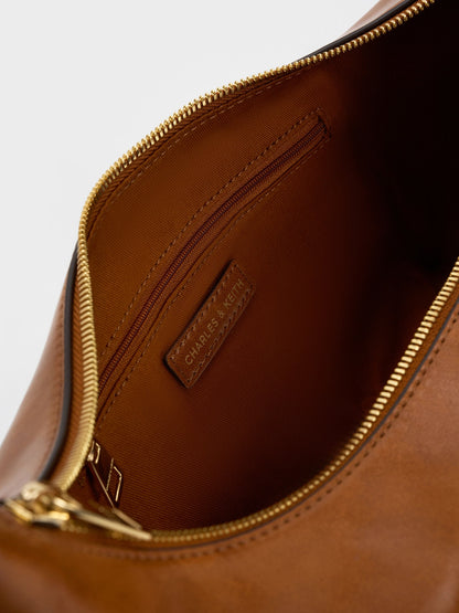 CHARLES & KEITH Signature / Bessie Side-Pocket Hobo Bag - Distressed Tan