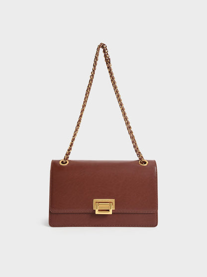CHARLES & KEITH Hot Sale / Everline Braided-Strap Shoulder Bag - Chocolate