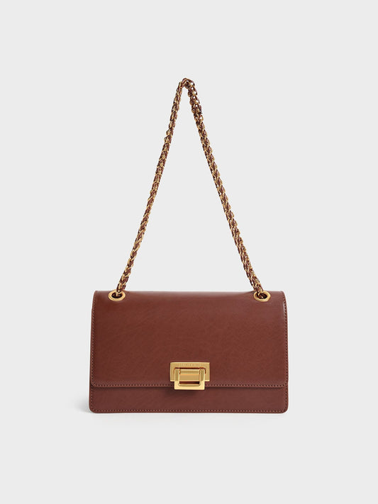 CHARLES & KEITH Hot Sale / Everline Braided-Strap Shoulder Bag - Chocolate