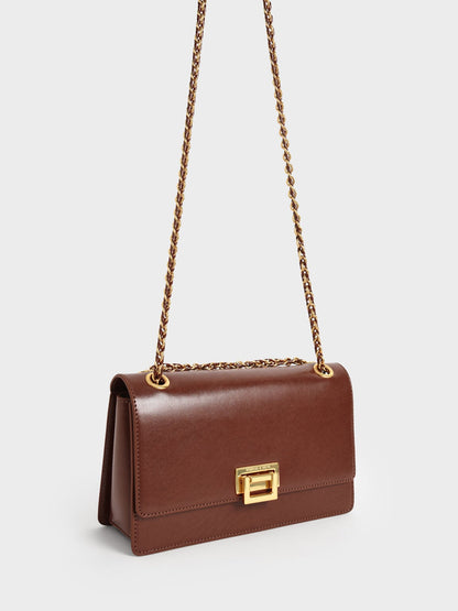 CHARLES & KEITH Hot Sale / Everline Braided-Strap Shoulder Bag - Chocolate