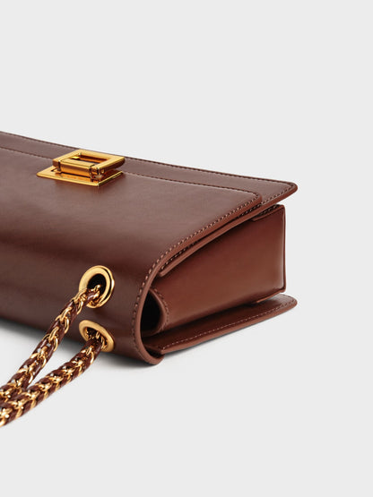 CHARLES & KEITH Hot Sale / Everline Braided-Strap Shoulder Bag - Chocolate