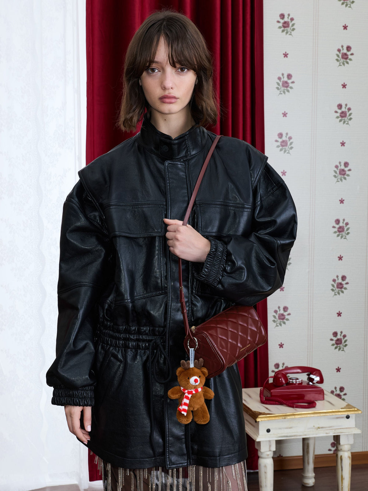 CHARLES & KEITH Great Value / Janie Quilted Shoulder Bag - Burgundy