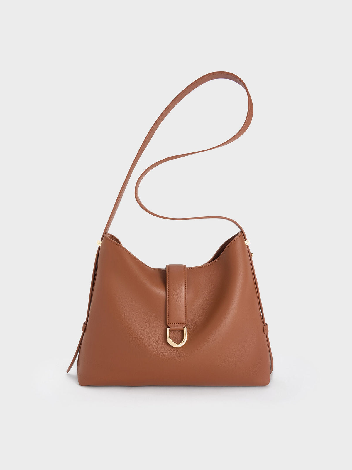 CHARLES & KEITH Latest / Gabine Leather Belted Hobo Bag - Chocolate