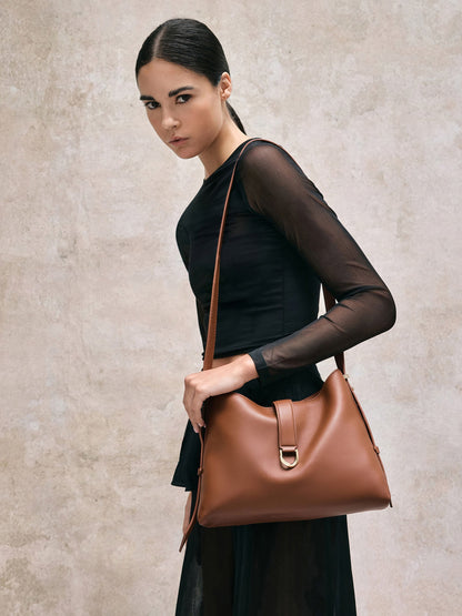 CHARLES & KEITH Latest / Gabine Leather Belted Hobo Bag - Chocolate