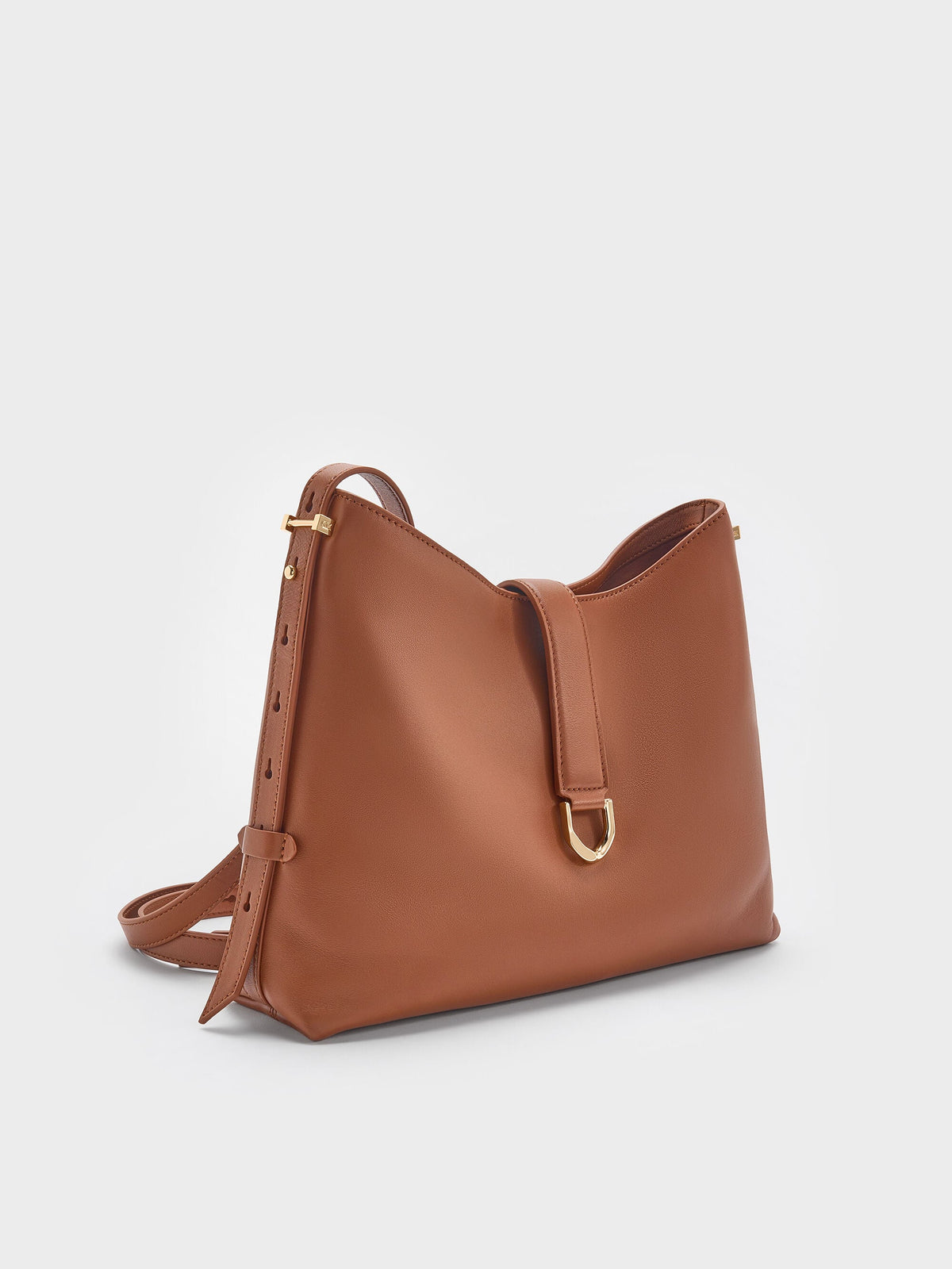 CHARLES & KEITH Latest / Gabine Leather Belted Hobo Bag - Chocolate