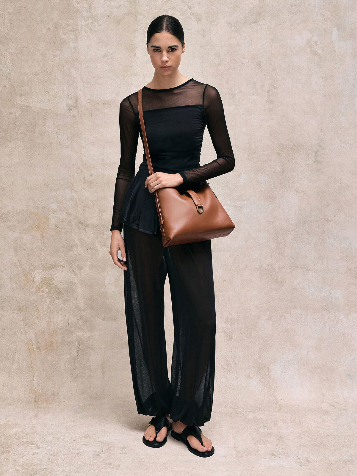 CHARLES & KEITH Latest / Gabine Leather Belted Hobo Bag - Chocolate