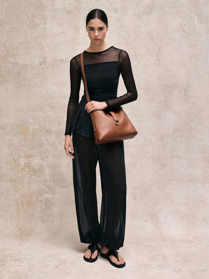 CHARLES & KEITH Latest / Gabine Leather Belted Hobo Bag - Chocolate
