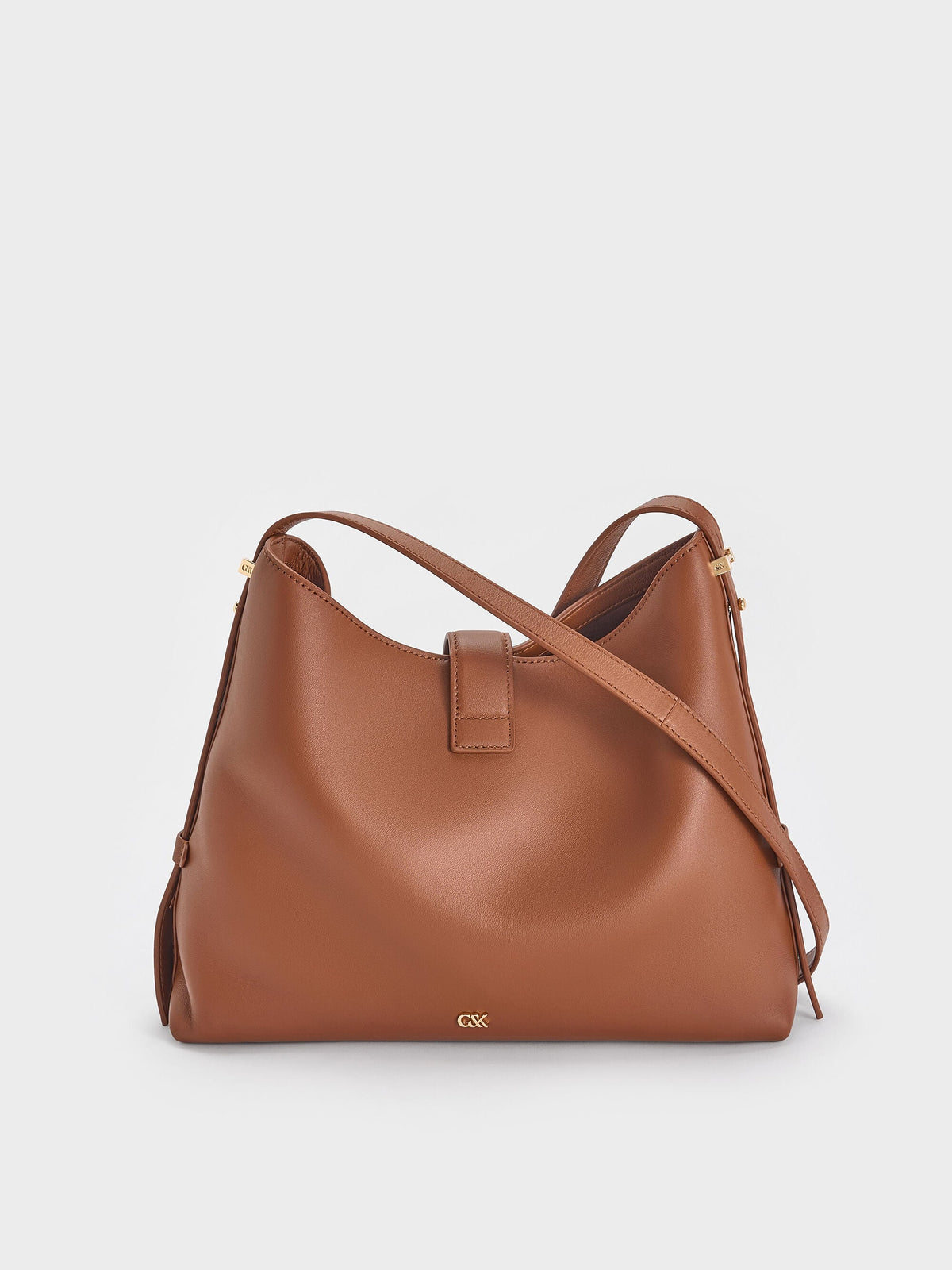 CHARLES & KEITH Latest / Gabine Leather Belted Hobo Bag - Chocolate