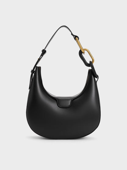 CHARLES & KEITH Trusted / Kora Metallic-Accent Moon Bag - Black