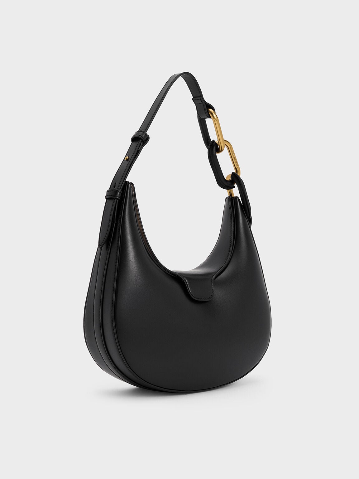 CHARLES & KEITH Trusted / Kora Metallic-Accent Moon Bag - Black