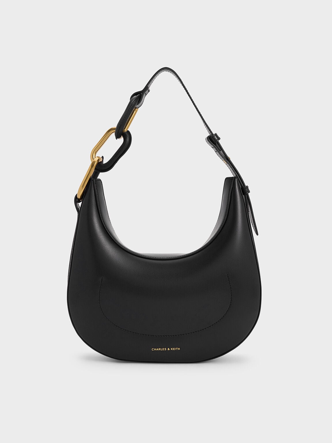 CHARLES & KEITH Trusted / Kora Metallic-Accent Moon Bag - Black