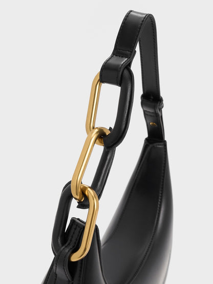 CHARLES & KEITH Trusted / Kora Metallic-Accent Moon Bag - Black