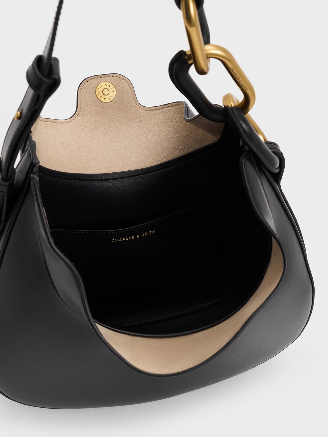 CHARLES & KEITH Trusted / Kora Metallic-Accent Moon Bag - Black