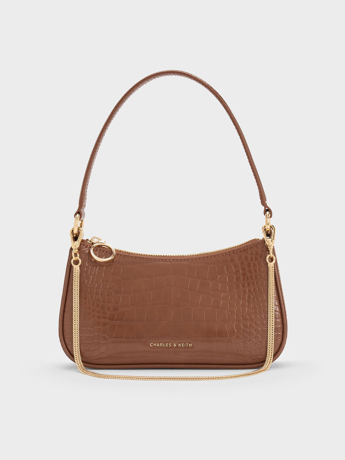 CHARLES & KEITH Discount / Elspeth Croc-Effect Shoulder Bag - Chocolate Croco