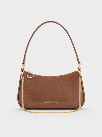 CHARLES & KEITH Discount / Elspeth Croc-Effect Shoulder Bag - Chocolate Croco