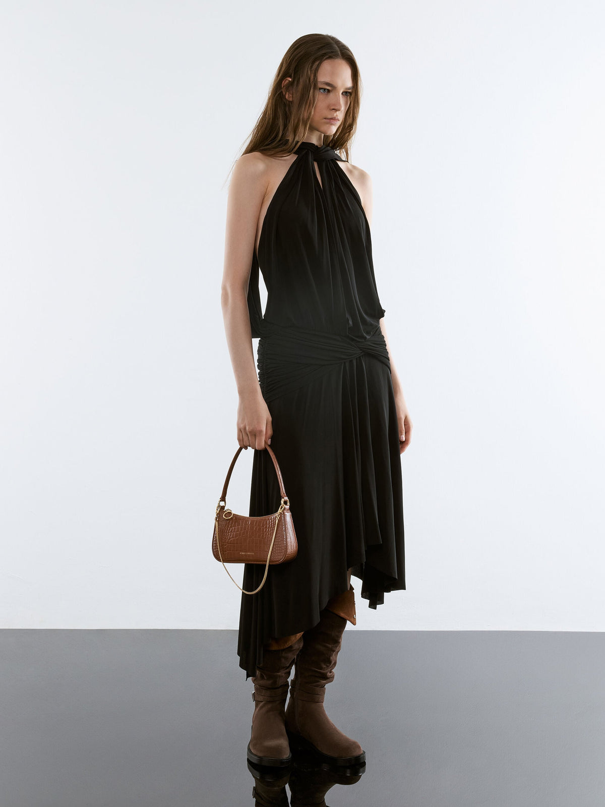 CHARLES & KEITH Discount / Elspeth Croc-Effect Shoulder Bag - Chocolate Croco