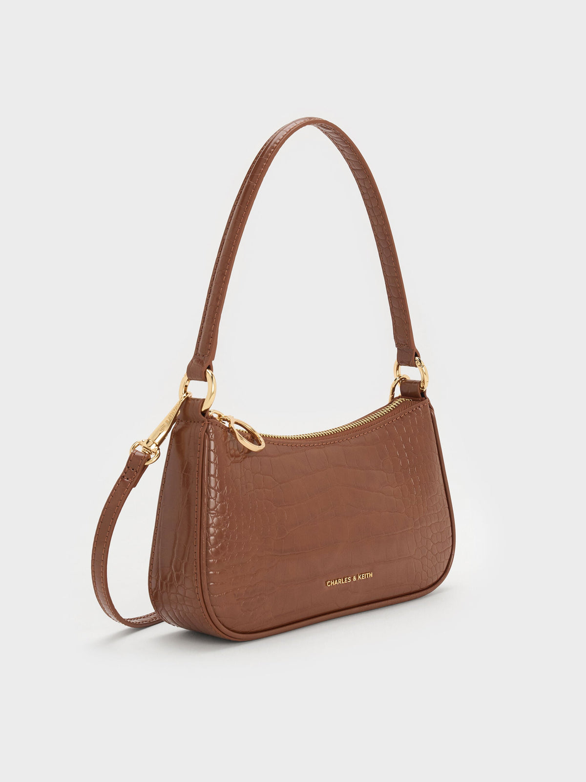 CHARLES & KEITH Discount / Elspeth Croc-Effect Shoulder Bag - Chocolate Croco