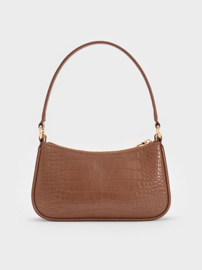CHARLES & KEITH Discount / Elspeth Croc-Effect Shoulder Bag - Chocolate Croco