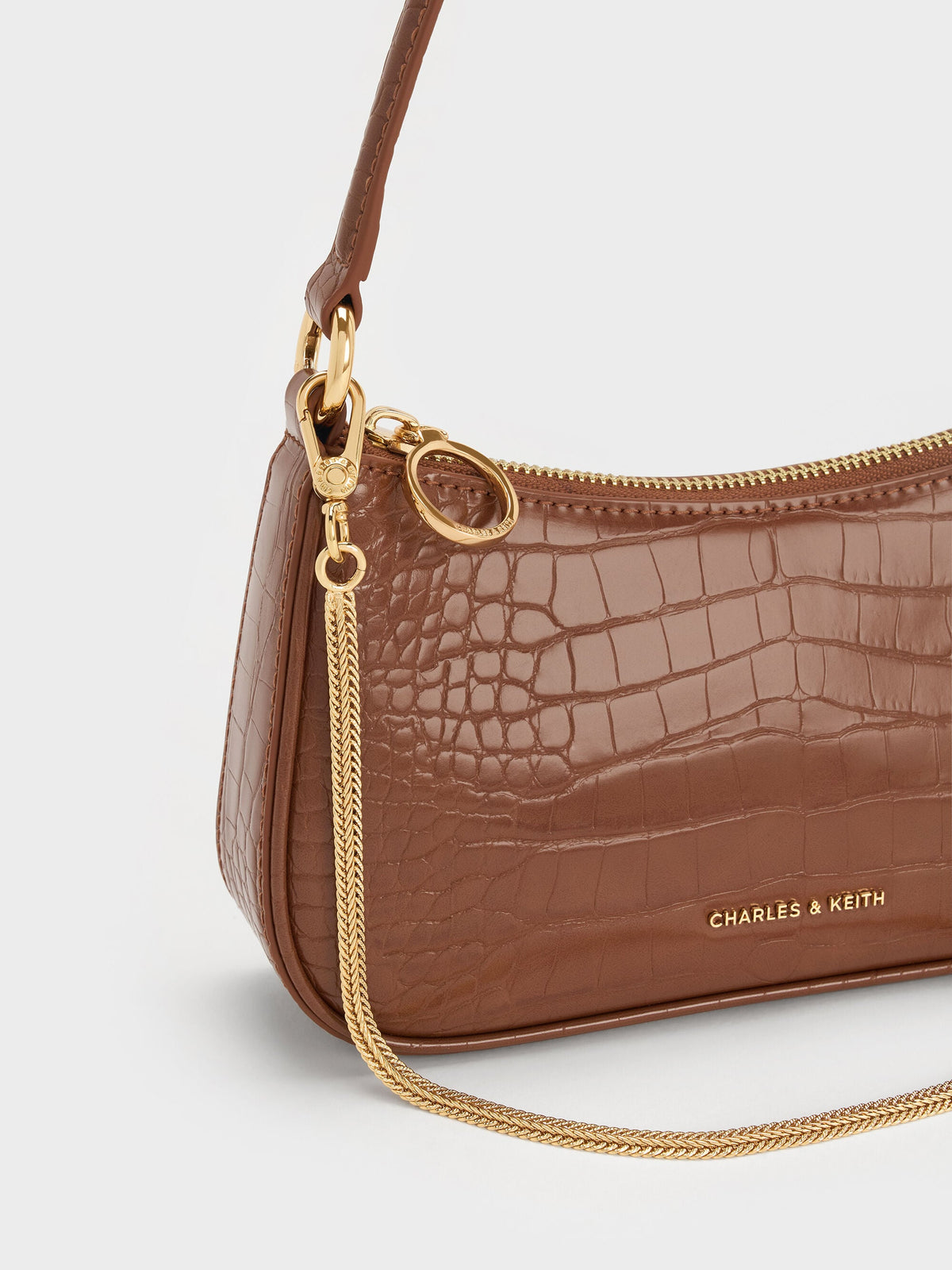CHARLES & KEITH Discount / Elspeth Croc-Effect Shoulder Bag - Chocolate Croco