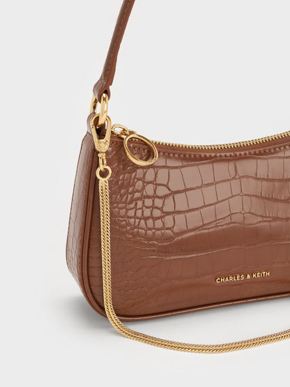 CHARLES & KEITH Discount / Elspeth Croc-Effect Shoulder Bag - Chocolate Croco