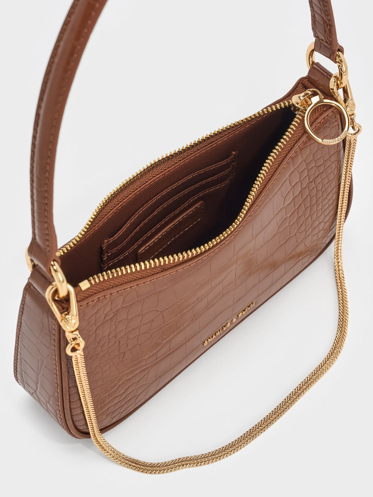 CHARLES & KEITH Discount / Elspeth Croc-Effect Shoulder Bag - Chocolate Croco