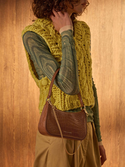 CHARLES & KEITH Discount / Elspeth Croc-Effect Shoulder Bag - Chocolate Croco