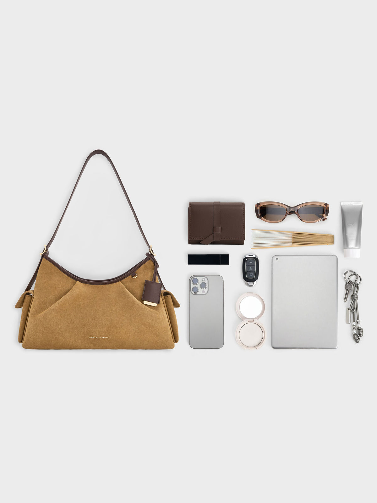 CHARLES & KEITH Sale / Khai Side-Pocket Shoulder Bag - Sahara Sand
