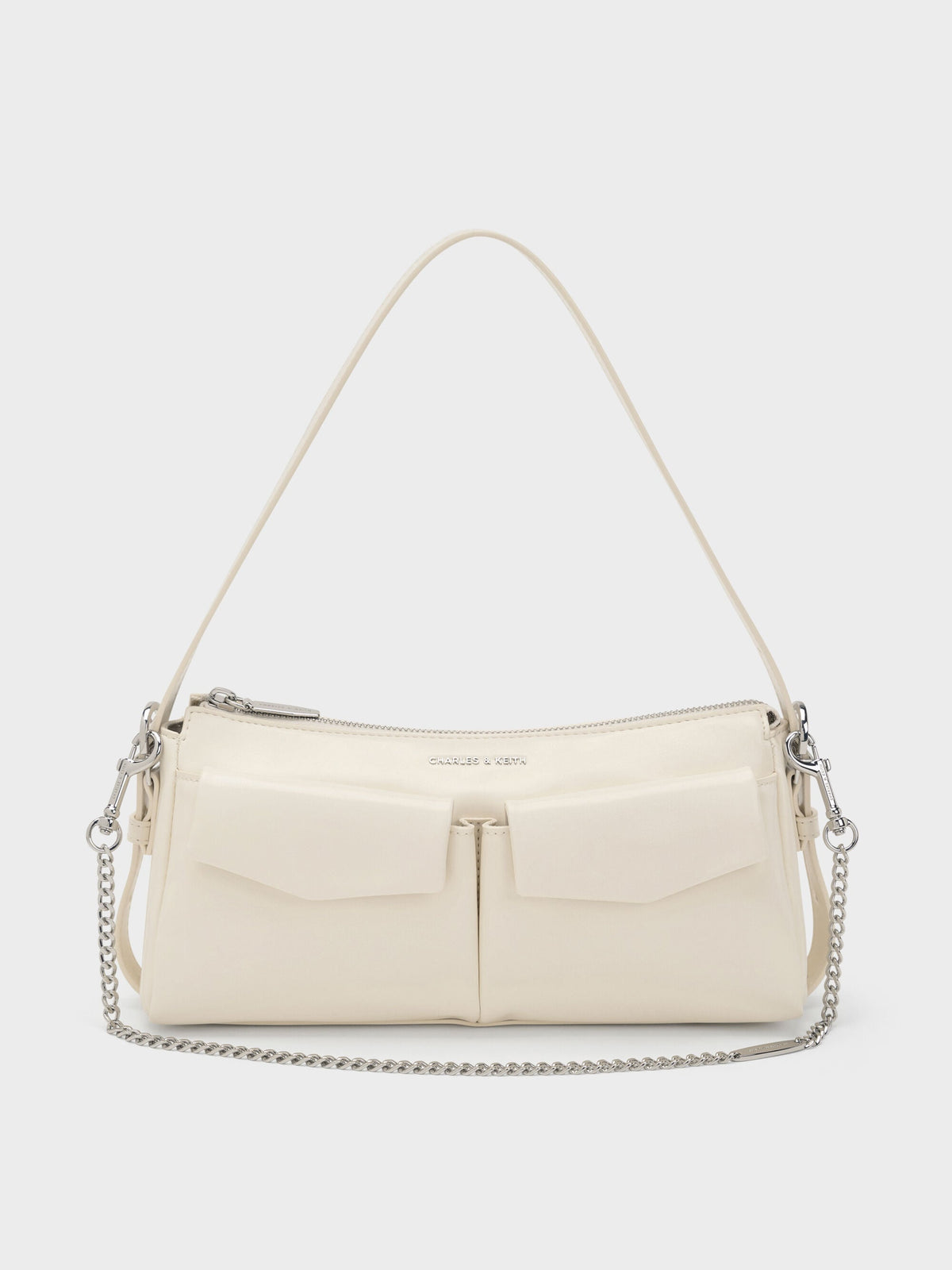 CHARLES & KEITH Signature / Rachel Front-Pocket Chain Shoulder Bag - Cream
