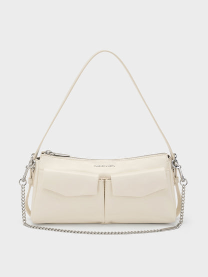 CHARLES & KEITH Signature / Rachel Front-Pocket Chain Shoulder Bag - Cream