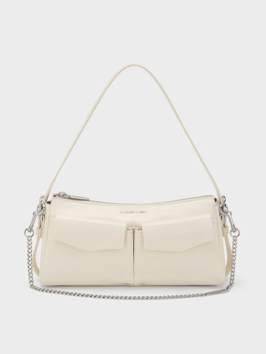 CHARLES & KEITH Signature / Rachel Front-Pocket Chain Shoulder Bag - Cream