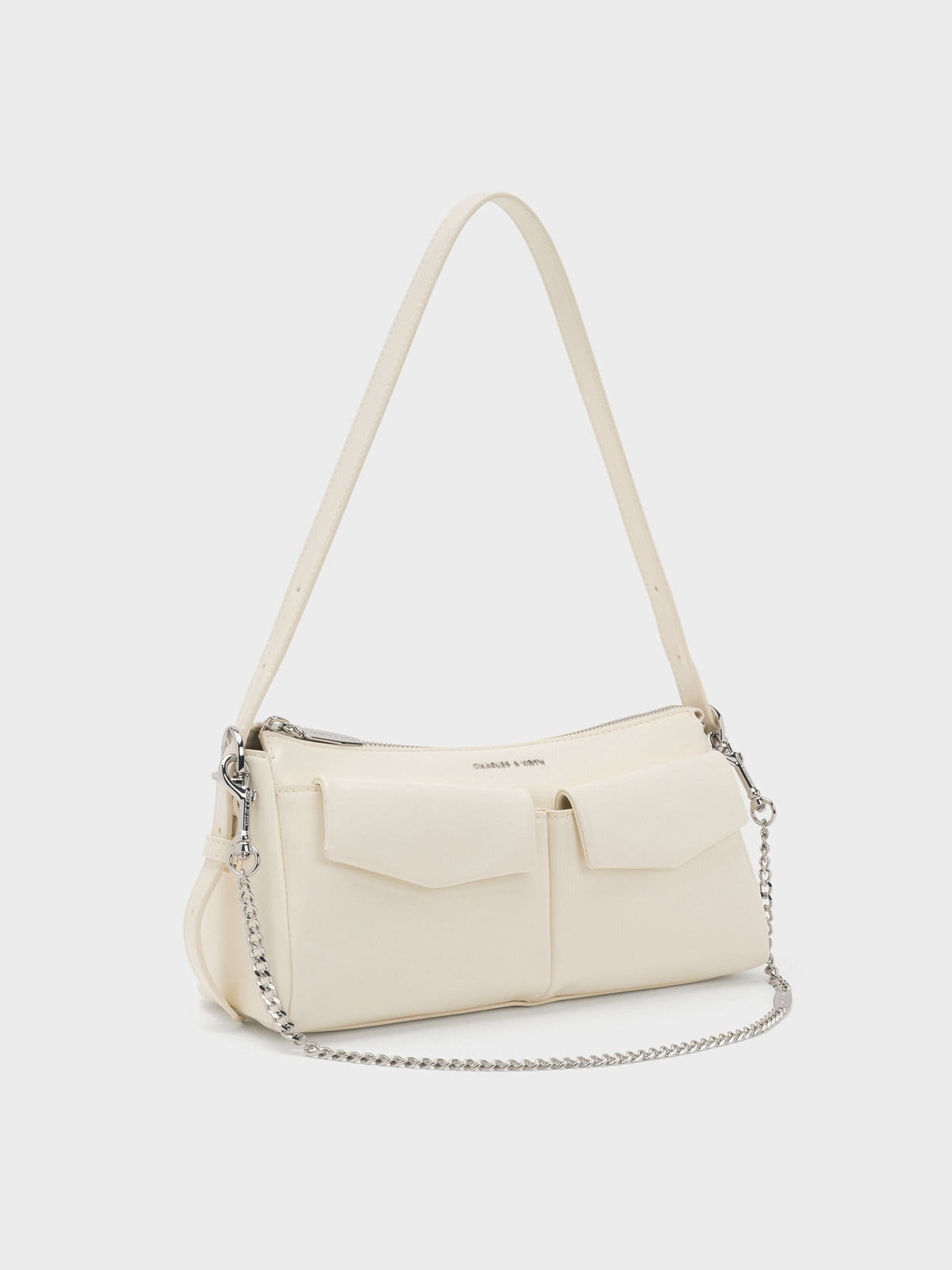 CHARLES & KEITH Signature / Rachel Front-Pocket Chain Shoulder Bag - Cream