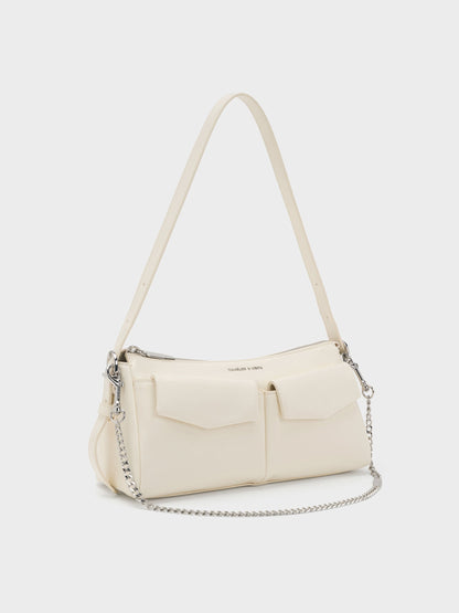 CHARLES & KEITH Signature / Rachel Front-Pocket Chain Shoulder Bag - Cream