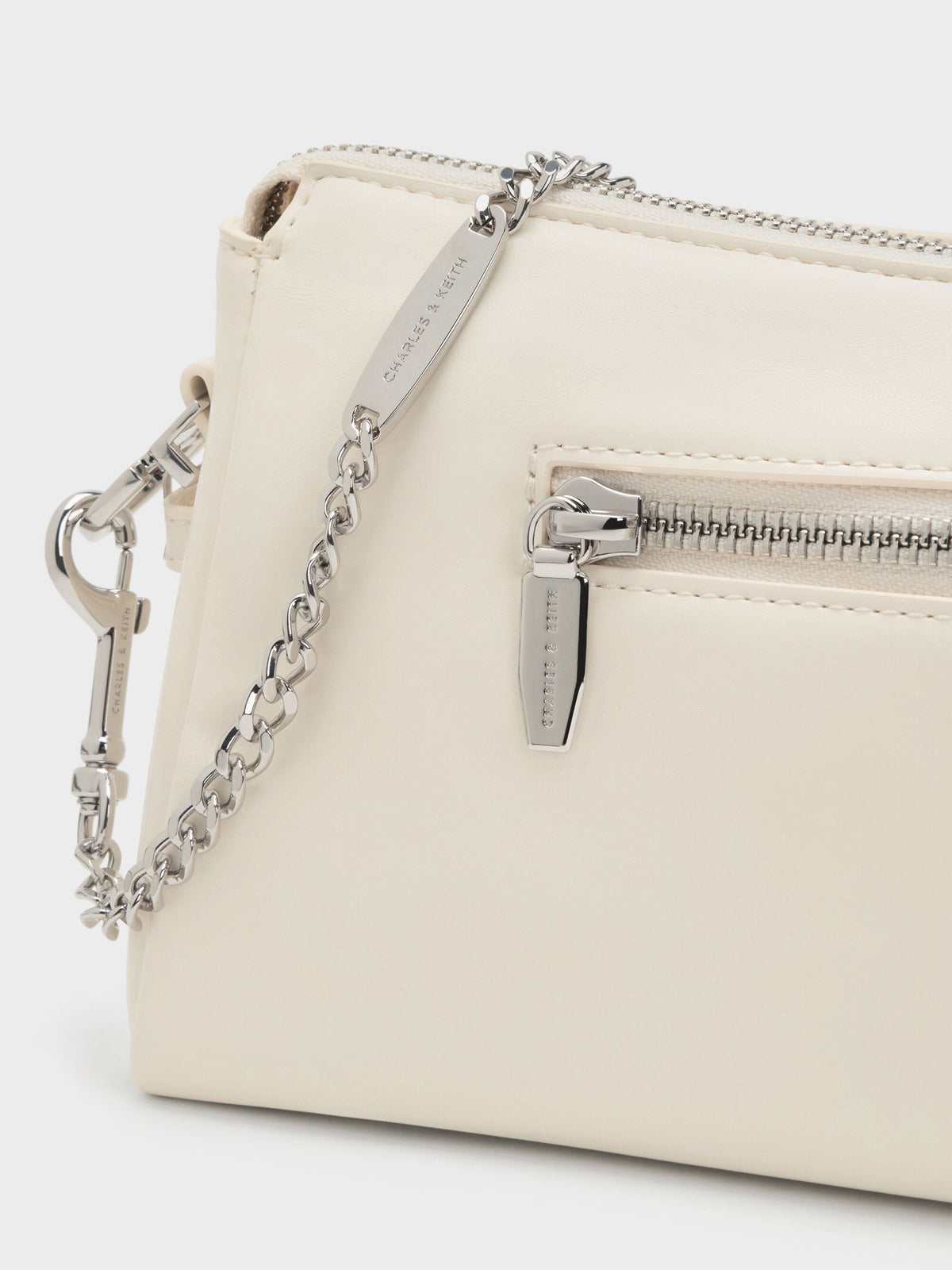 CHARLES & KEITH Signature / Rachel Front-Pocket Chain Shoulder Bag - Cream