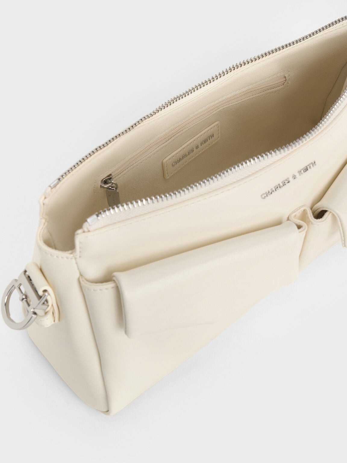 CHARLES & KEITH Signature / Rachel Front-Pocket Chain Shoulder Bag - Cream