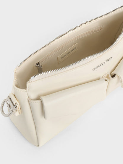 CHARLES & KEITH Signature / Rachel Front-Pocket Chain Shoulder Bag - Cream