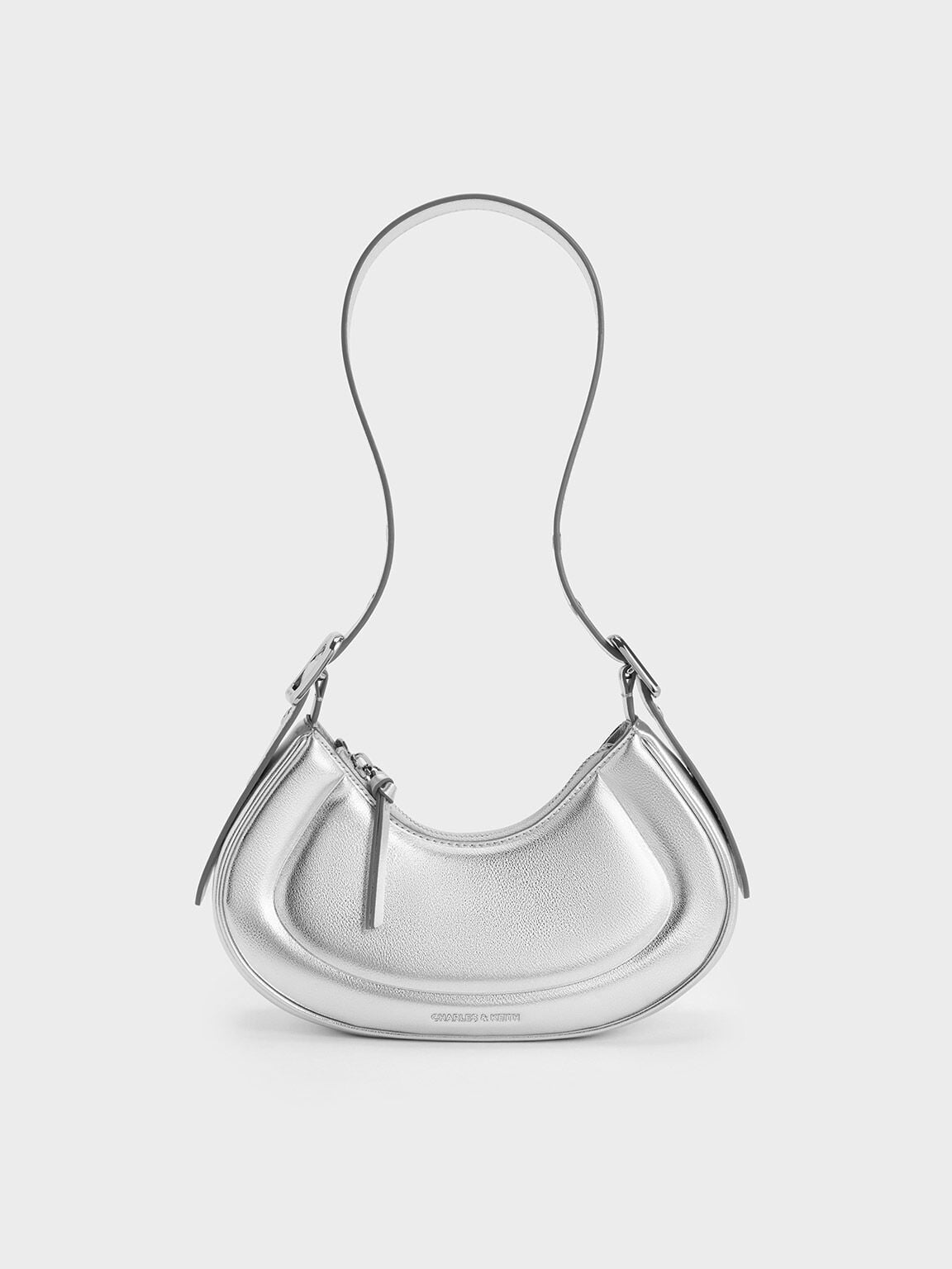CHARLES & KEITH New / Petra Curved Shoulder Bag - Silver
