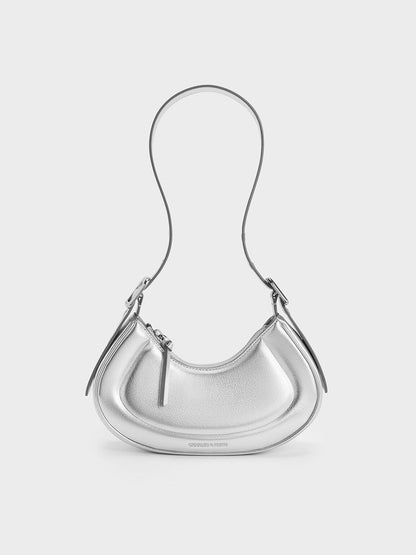 CHARLES & KEITH New / Petra Curved Shoulder Bag - Silver